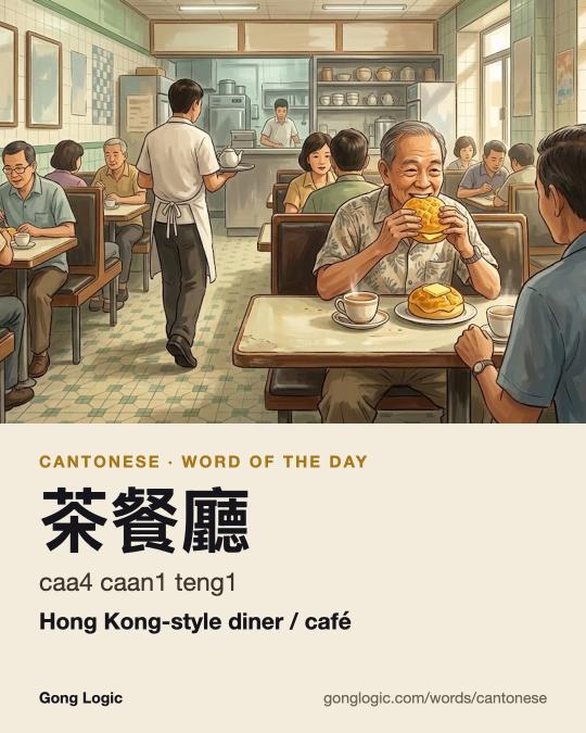 The Cantonese word 茶餐廳, illustrated