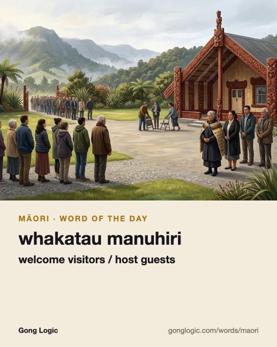 The Māori word whakatau manuhiri, illustrated