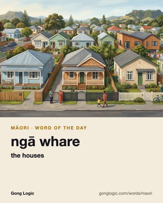 The Māori word ngā whare, illustrated