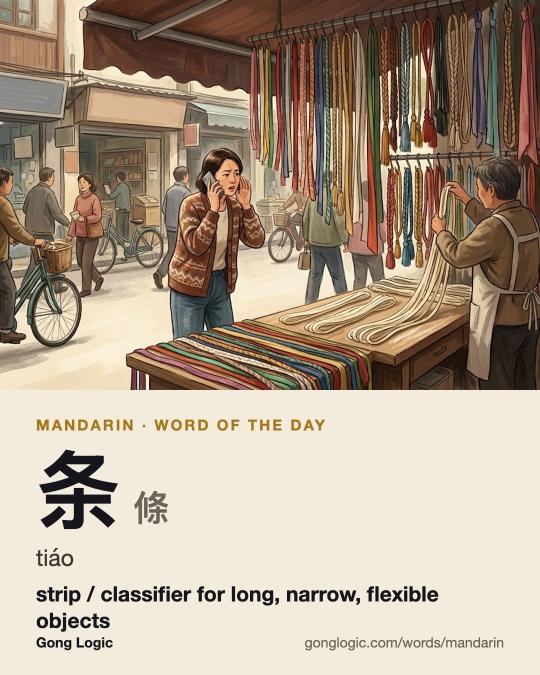 The Mandarin word 条, illustrated